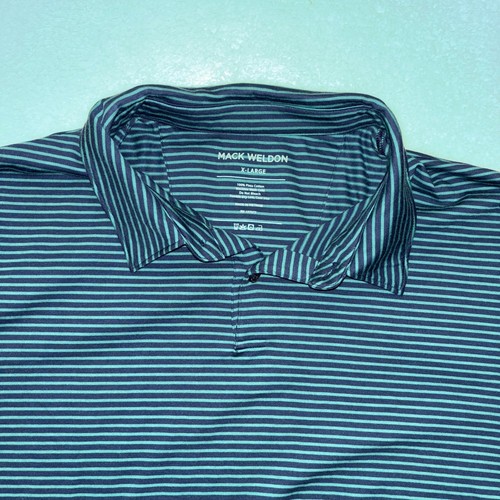 Camisa Polo Mack Weldon Para Hombre L Verde Azul Marino Rayas Manga Corta Informal - Imagen 2 de 6