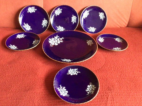 VINTAGE SERVICE KOBALTBLAU MIT GOLDENEM RAND, MIT BLUMENMUSTER - Bild 3 von 5