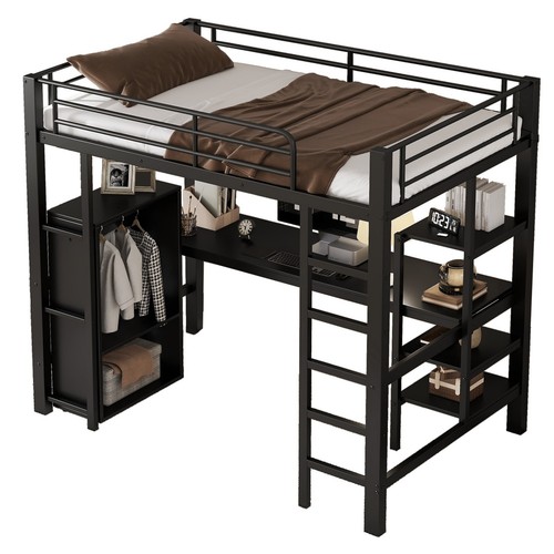 Hochbett Eisenbett 90x200cm mit Schreibtisch & Kleiderschrank Kinder- Jugendbett - Bild 20 von 20