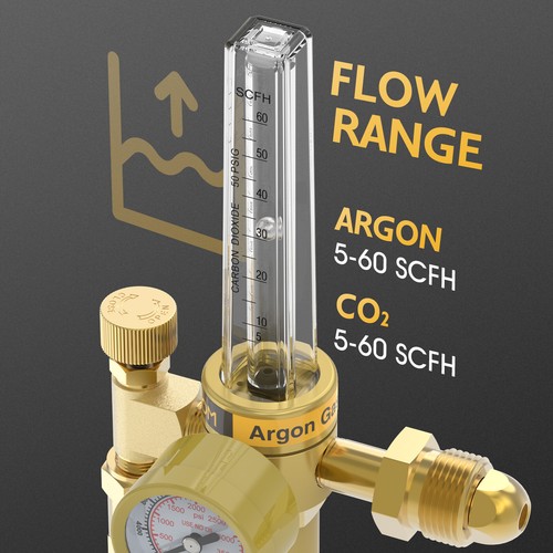 CO2 Argon Flow Meter Gas Regulator Gauge Mig Tig Welding Weld Regulator TIG MIG - Afbeelding 4 van 7