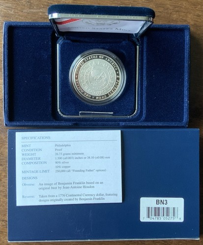 2006 P Ben Franklin Proof Silver One Dollar“Founding Father”Coin OGP. USMINT#BN3 - Picture 2 of 8