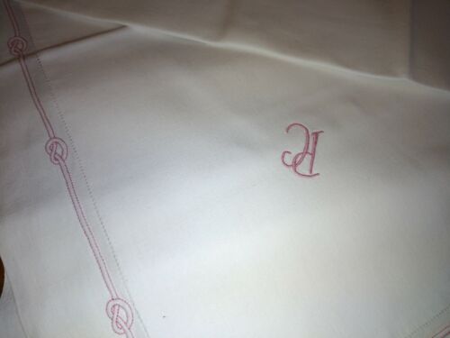 Linen Set Antique, Double BEDSHEET And 2 pillowcases with initials P.C.