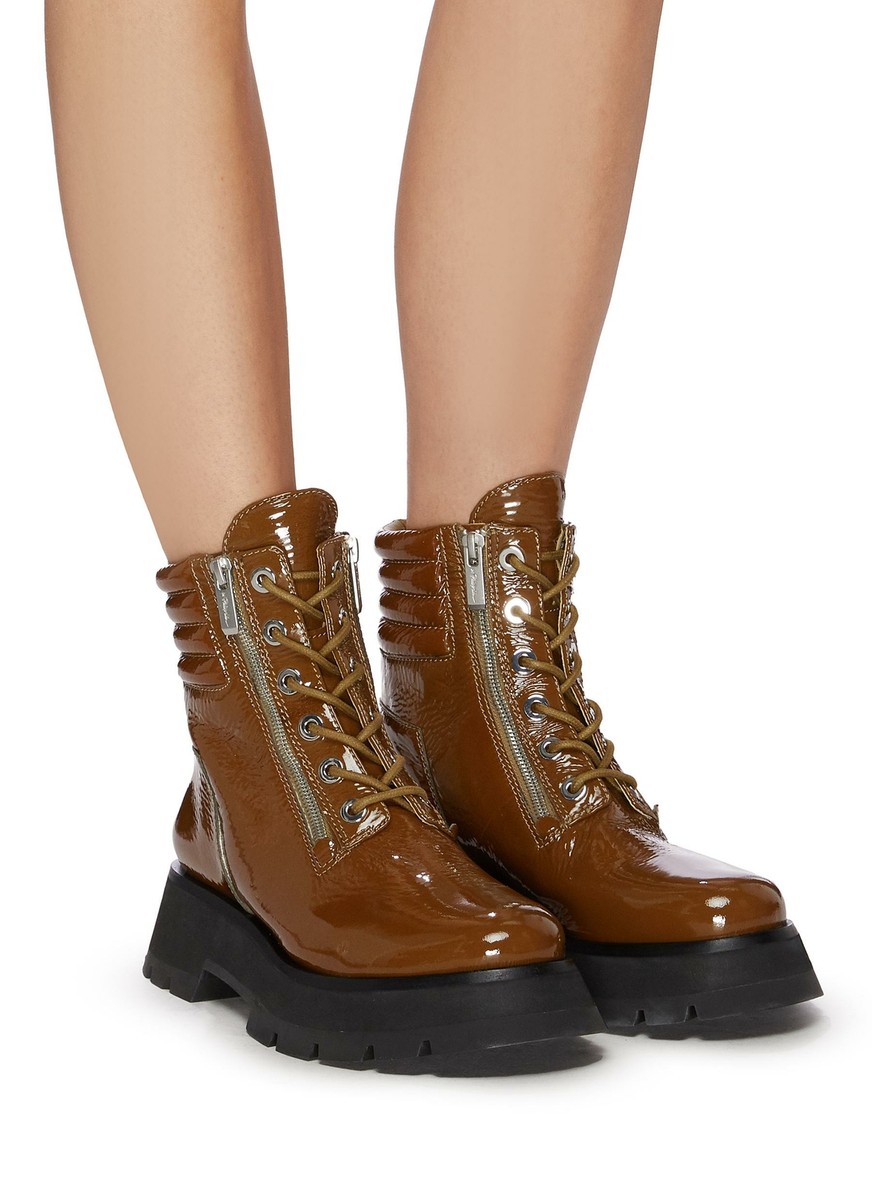 【関税込み】3.1 Phillip Lim イエロー Kate コンバットブーツ 3.1 PHILLIP LIM Kate Patent Leather Lace-Up Chunky Platform