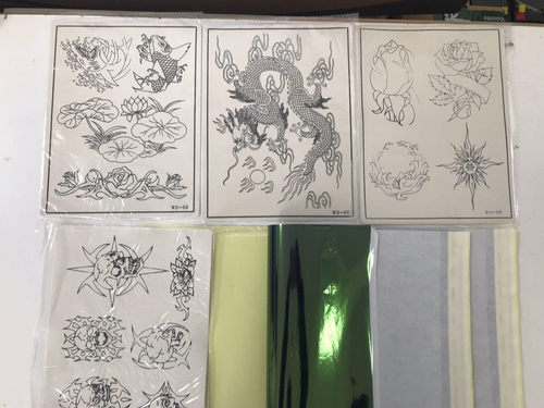 6 sheets tattoo practise rubber skin pre-printed blank transfer paper set - Picture 1 of 3