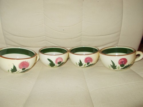 4 Stangl thistle 6" Cups & saucers Hand Painted Folk Art Cottage Primitive Nice - Picture 2 of 3