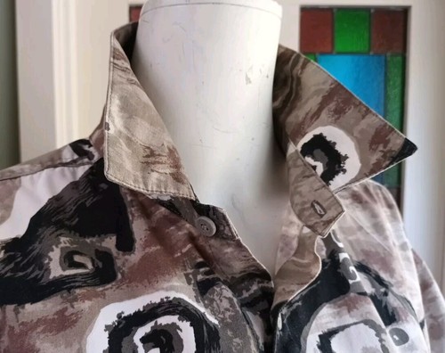 LOCAL MOTION Hawaiian Shirt Sz XL 2XL Tribal Print BEIGE GREY BLACK WHITE Vtg US - Picture 8 of 18