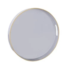 Gray Round Serving Tray with Handles 13 Inch Modern Decorative Plastic