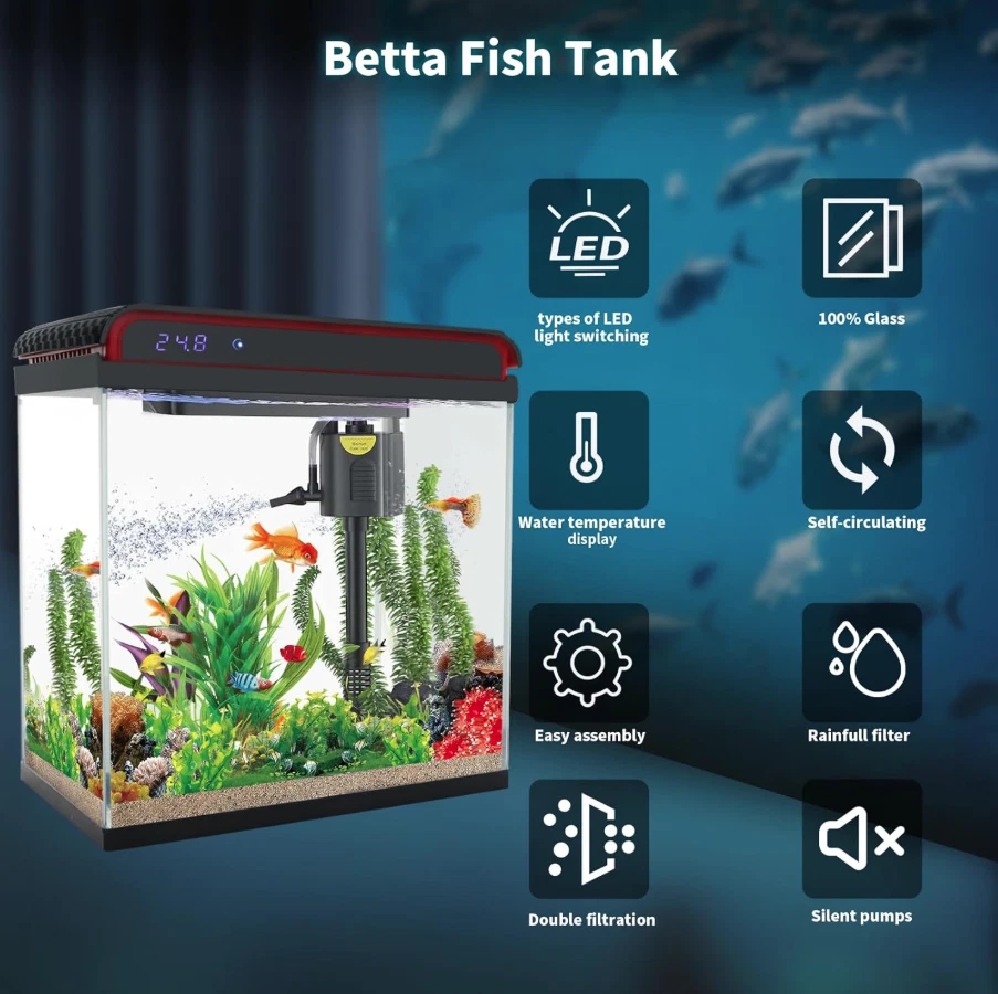 20 Gal Fish Tank with LED Lights Filter Pump Self Cleaning Aquarium Starter Kit - Image 4 of 4