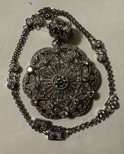 Vintage Jewelry Joseph Esposito Diamonique Sterling Silver Lacy Pendant Necklace - Picture 4 of 11