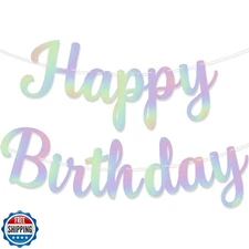 KatchOn, Iridescent Cursive Happy Birthday Banner - Pre-Strung, 10 Feet | Bir