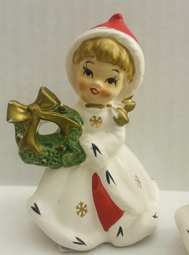 3 Vtg Napco 1950s Christmas Snowflake Girls X-8387 Labels Christmas Wreath tree - Picture 2 of 15