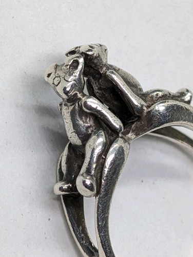 2 Teddy Bears Sterling Silver Ring Sz9. Wonderfully Unique. Box Incl .Q151 - Picture 3 of 8