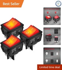 Reliable 30A DPST Rocker Switch - Red Lighted Switch for Home Devices - 3 Pack