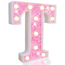 LED Marquee Letter Lights, Pink Glitter Light Up Letters Alphabet Sign Batter...