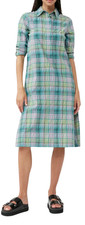 Ganni Seersucker Plaid Shirt Dress Cotton Preppy Coastal Green Blue Size EU 32