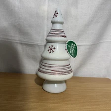 NWT Winter Wonder Lane Glass Christmas Tree White Red Glitter Snowflakes