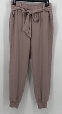 One Preowned Pink Dressy Tie Front Pants Women Cuffed Ankle Size Small EUC