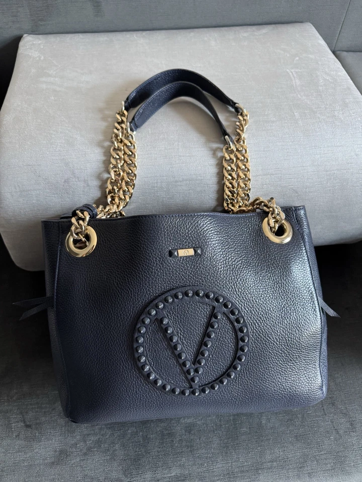 Valentino By Mario Valentino Luisa Studded Leather Shoulder Bag Womens Navy Blue - Image 4 of 4