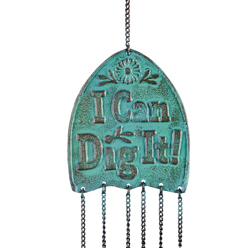 Artisan Cast Aluminum Wind Chime Mobile, I Can Dig It with Florals - Bild 4 von 5