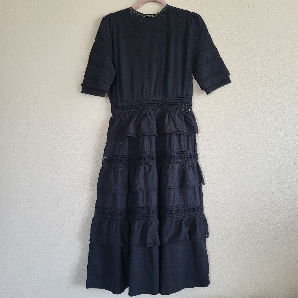 LoveShackFancy Classic Black Ruffled Rebecca Midi… - image 6