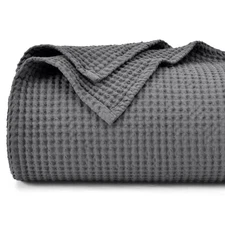 PHF 100% Cotton Waffle Weave Blanket King Size 104"x90"- Washed Warm Soft