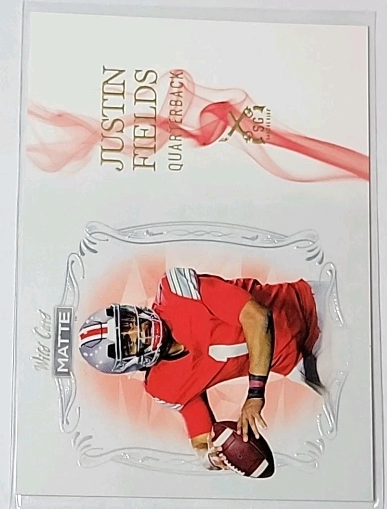 Justin Fields Wild Card Matte Blue Smoking Guns #MSG2 Black & White Hanger-Blue