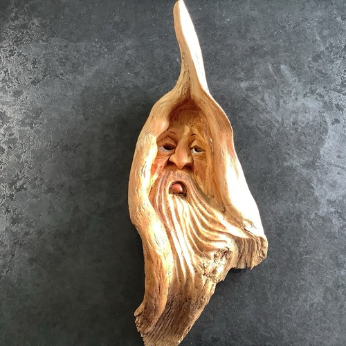 Holz Skulptur alter Mann Gesicht Volkskunst handgeschnitzt Treibholz 11,5” x 5” x 3” - Bild 2 von 7