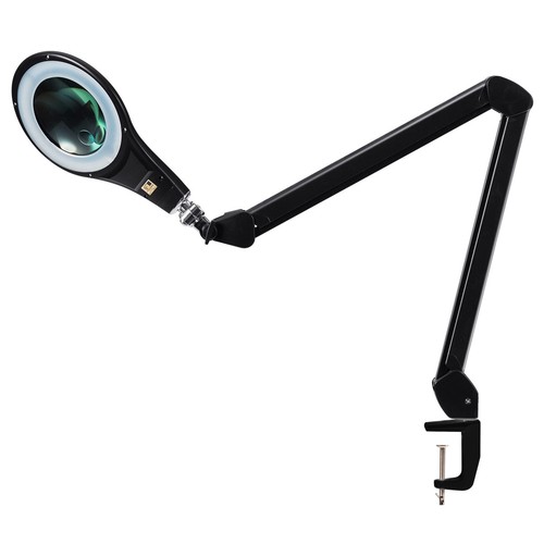 LED Magnifying Glass Desk Lamp w/ Swivel Arm & Clamp 2.25x Magnify Home Black