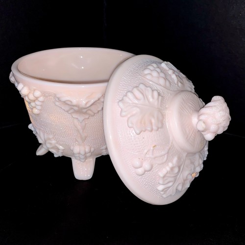 Portieux Vallerysthal France Pink Milk Glass Opaline Candy Bowl With Lid - Picture 8 of 11