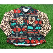 Sterling Kreek Sz 2XL Aztec Leopard Print Shacket Jacket Corduroy Western Boho