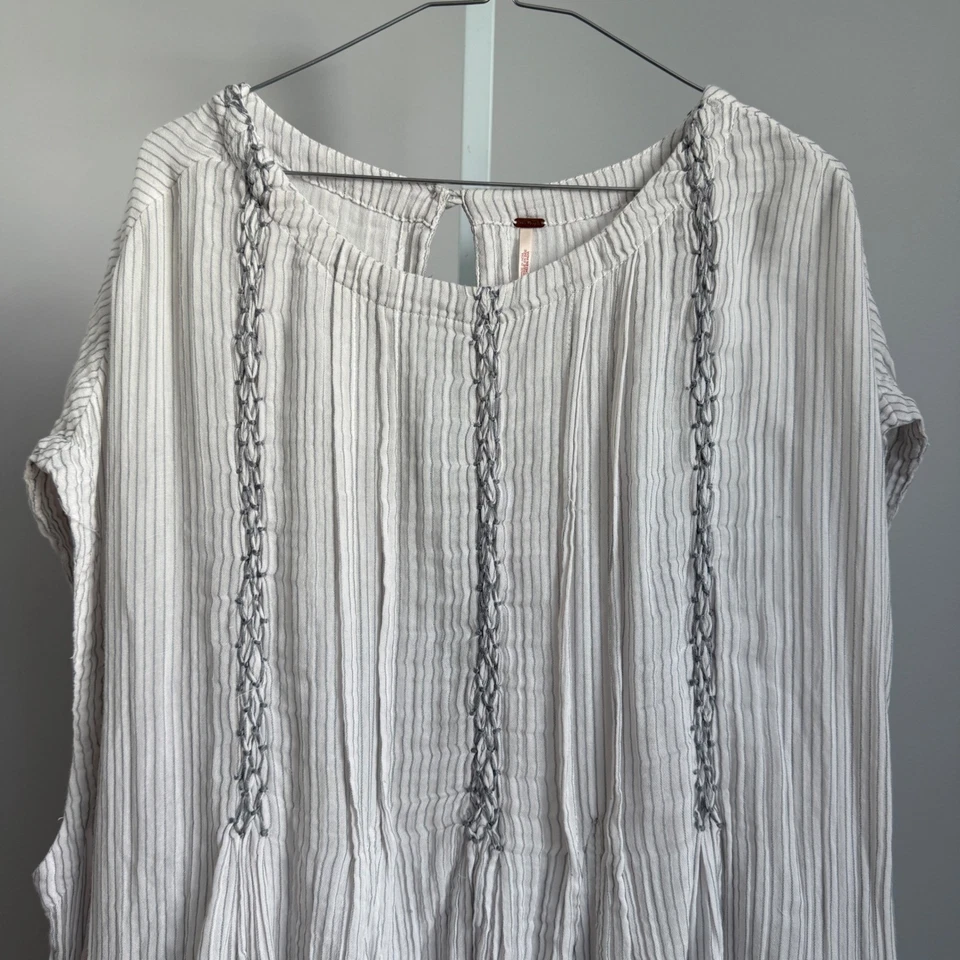 Vestido túnica bordado algodón a rayas beige L Free People para mujer Foto 2 de 4