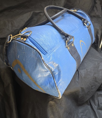 Retro 80s Head Monte Carlo Holdall Leather Bag Royal Navy & Gold RARE - Picture 2 of 17