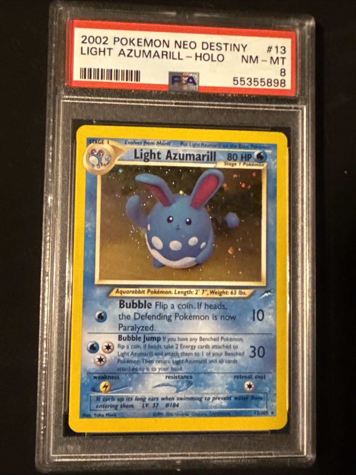 Pokemon Neo Destiny Light Azumarill 13/105 Holo Rare Card PSA 8 NM-Mint