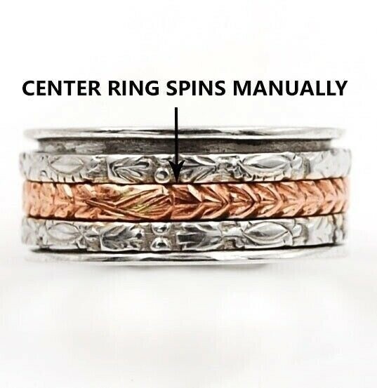 Two Tone Meditation Spinner 925 Solid Sterling Silver Band Ring Sz 7