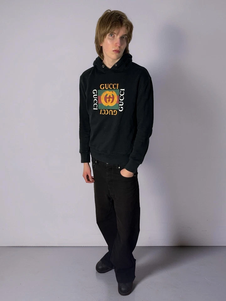 Gucci Logo Hoodie Size L Black Cotton Men's Pullover - Bild 3 von 4