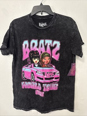 Bratz World Tour 2001 Graphic T-shirt Women M Black Acid Wash Short Sleeve NWT