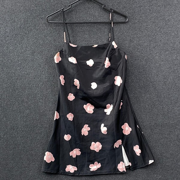 Princess Polly Womens Mini Slip Dress Black Pink Floral Adjustable Straps Size 8