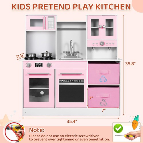 Cocina de juguete Cocina infantil Cocina de juegos Niños MADERA Accesorios Luz y efecto de sonido Rosa - Imagen 3 de 7