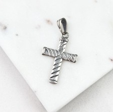 Vintage 925 Sterling Silver Etched Modernist Religious Cross Pendant