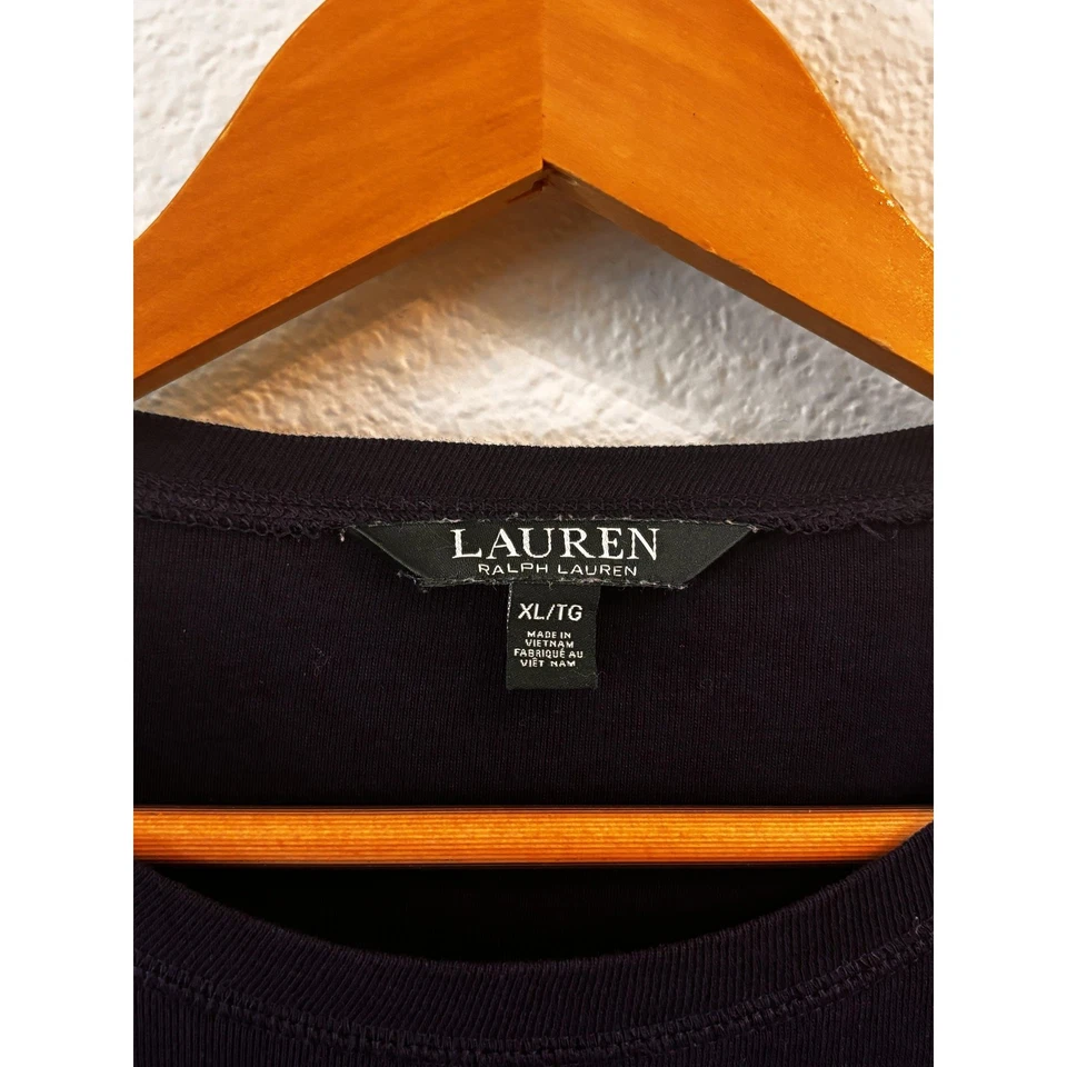 Lauren Ralph Lauren Womens Equestrian Navy Top Size XL Faux Suede Elbow Patch - Image 4 of 4
