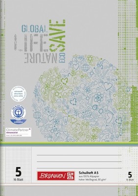 Brunnen 104510501 Recycled Exercise Book DIN A5 16 Sheets Easy to Handle