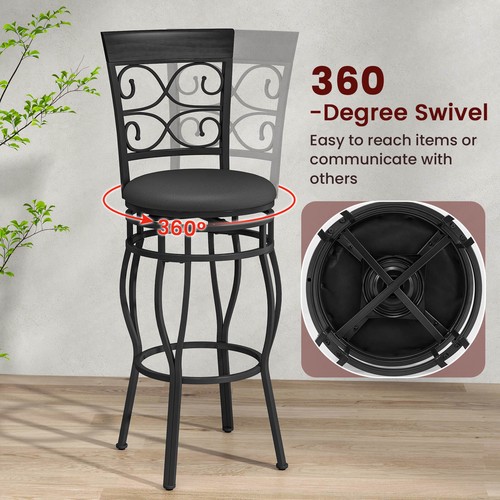 4PCS Vintage Swivel Bar Stools 30" Bistro Upholstered Dining Chairs Black - Picture 7 of 8