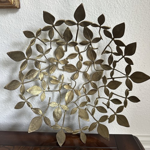 Vintage Solid Yellow Brass Bowl Fruit Centerpiece Leaf Design Decor 14" x 4" MCM - Picture 12 of 12
