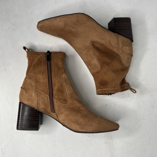 Donald Pliner Tan Suede Heel Ankle Boots Size 6 - Picture 4 of 9