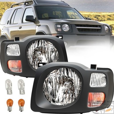 Headlight For 2002-2004 Nissan Xterra Black Halogen With Bulbs Left & Right