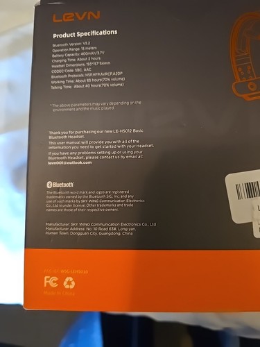 LEVN Bluetooth Headset with Noise Canceling Microphone & Charging Base LE-HS012 - Picture 8 of 13