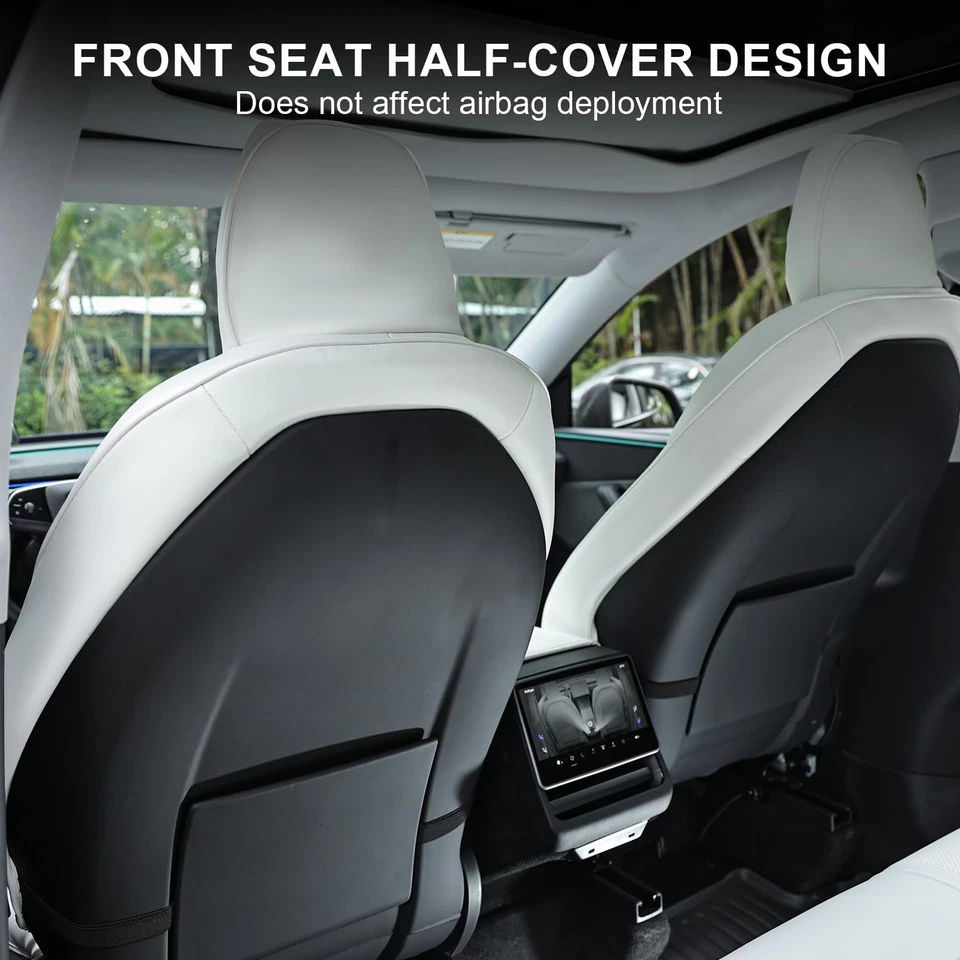  Juego de fundas de asiento para modelo Y enebro cuero napa blanco protector de asiento Foto 4 de 4