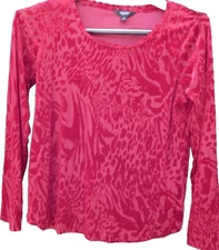 Simply Vera Wang Womens Shirt Velvet Burnout Red Sheer Long Sleeve Medium Blouse