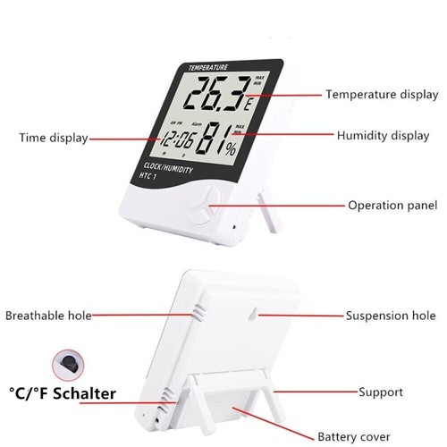 LCD Feuchtigkeitsmesser Thermometer / Hygrometer mit Innen & Außentemperatur DE - Bild 11 von 15
