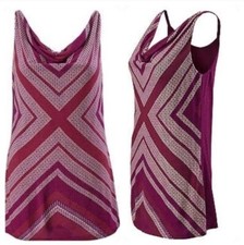 Cabi Style 3084 Maroon Geometric Printed Rayon Drape Neckline Tank Top Sz Small